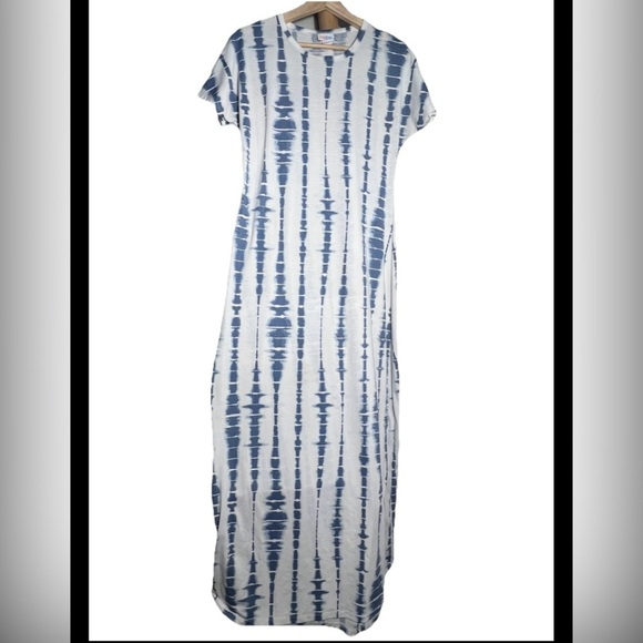 Lularoe S Blue and White Tie-Dye Maria Maxi Dress - Picture 1 of 8